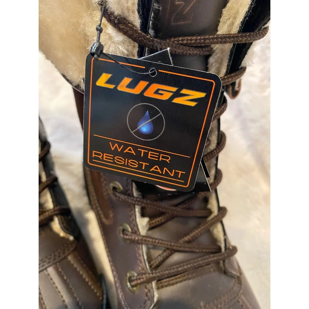 Lugz women's Brown Water Resistant Faux Fur‎ Trim Lace Up Duck Boots Winter Snow